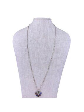 Sterling Silver Womens Multicolor Gemstone Heart Pendant With Chain